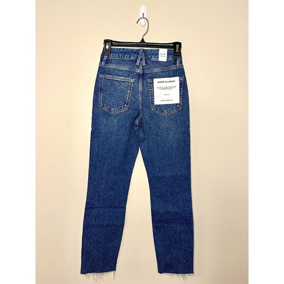 Good American Good Classic Jeans 00/24 High Rise Medium Wash Raw Hem NWT!!! - Picture 3 of 5